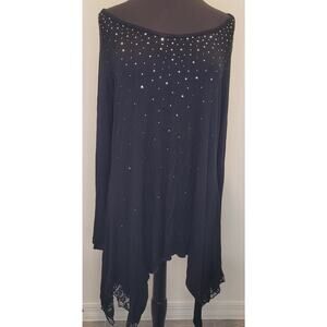 VTG Y2K Embellished Lace Blouse Black Stevie Nicks Witch Fairycore Piratecore XL